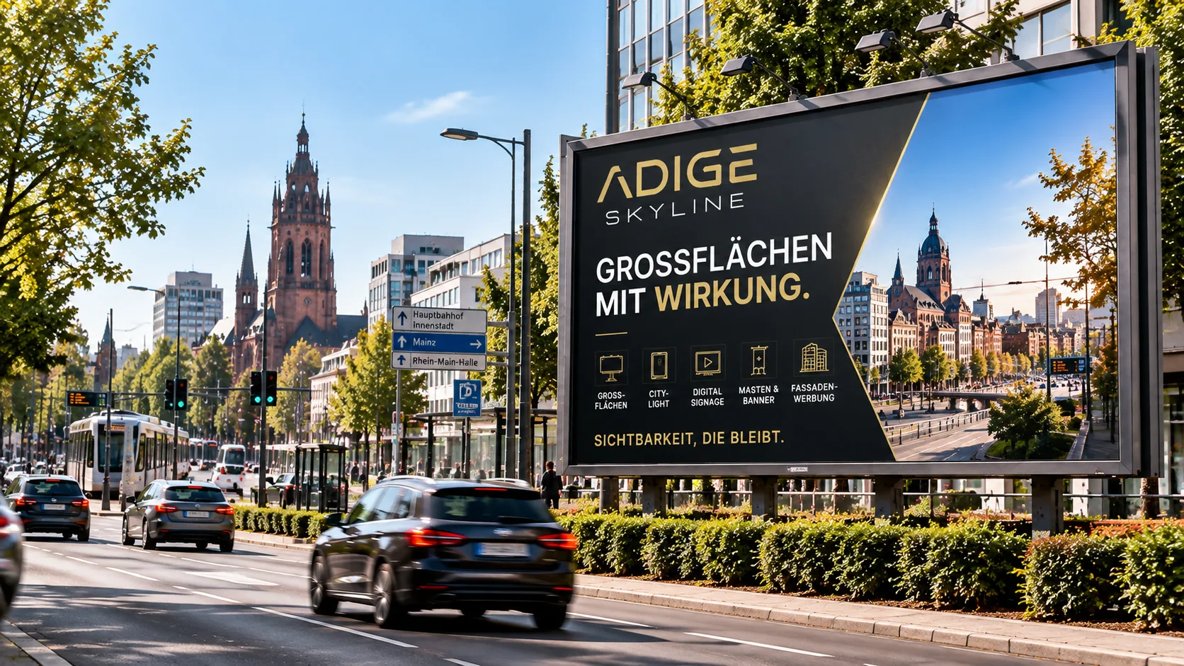 Großflächenplakat im Format 18/1 mit ADIGE-Skyline-Motiv