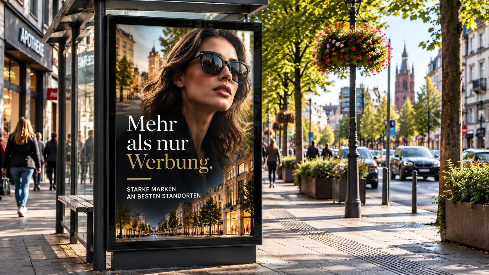 Beleuchtete City-Light-Vitrine an einer Haltestelle